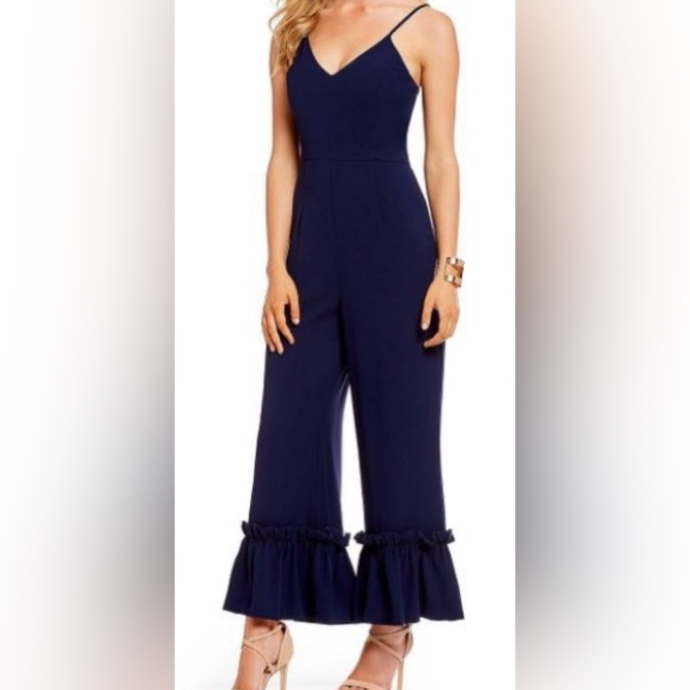 Gianni Bini Deep Blue Ruffle Jumpsuit size 8